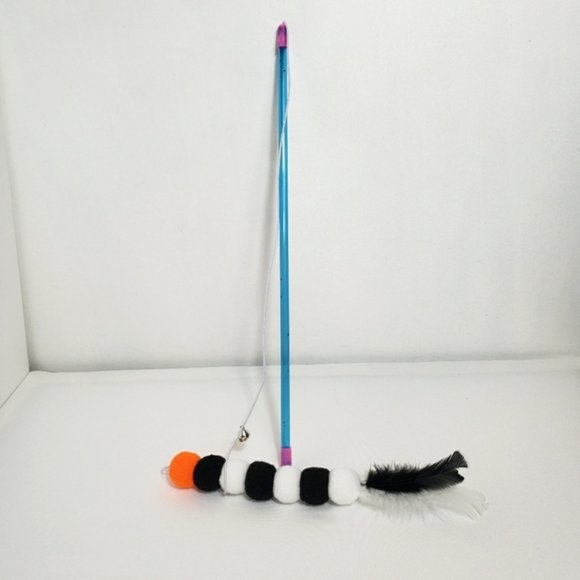 Cat Elastic Rope Pom Pom Feather Teaser Stick Cat Toy Wand - Picture 4 of 8